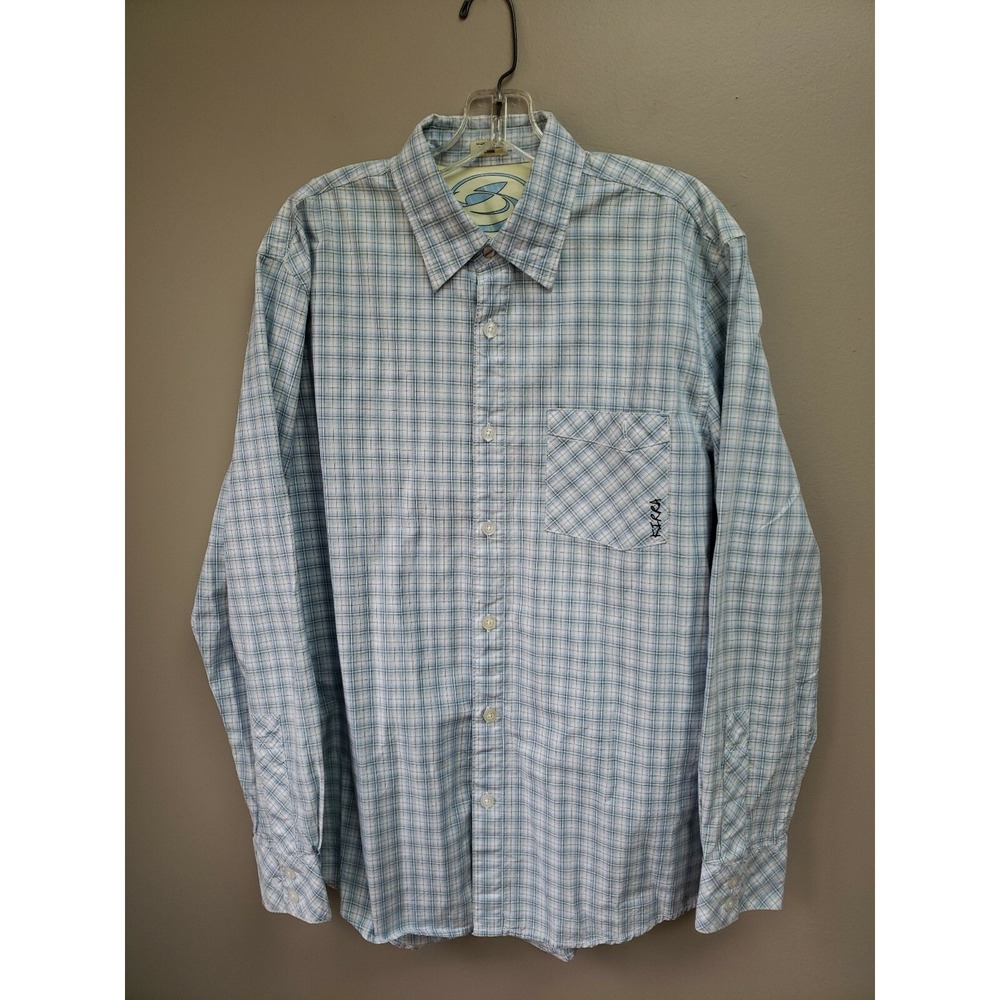 Mens Kirra Button Down Shirt Blue and Yellow Large Long Sleeve